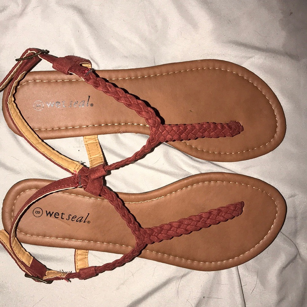 Red braided strapped sandals